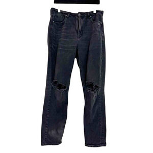 American Eagle Mom Jeans Black Wash Distressed High Waist Relaxed Womens sz 8